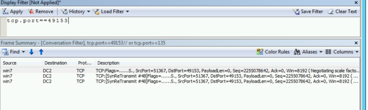 Screenshot of Network Monitor with TCP SYN retransmits