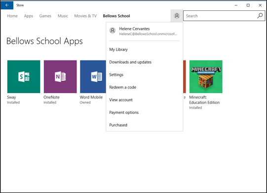 Microsoft Store app showing access to My Library