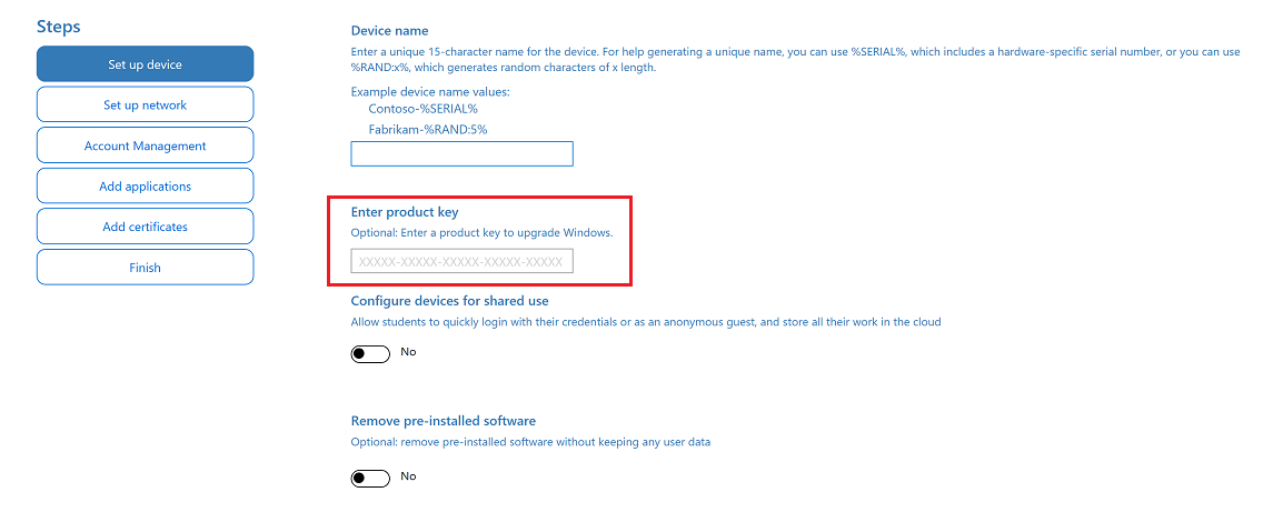 Enter the license key to change to Windows 10 Pro Education