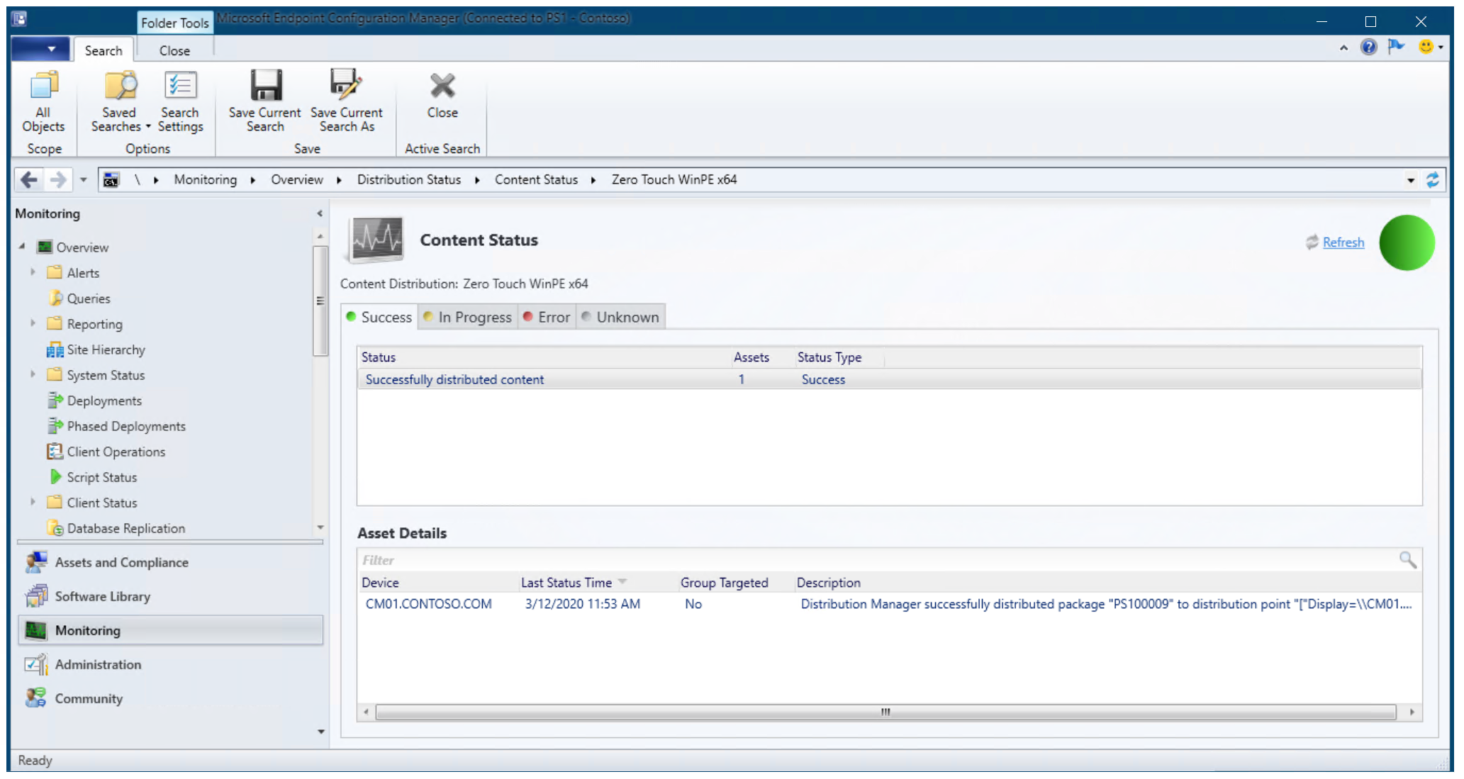 Content status for the Zero Touch WinPE x64 boot image step 2