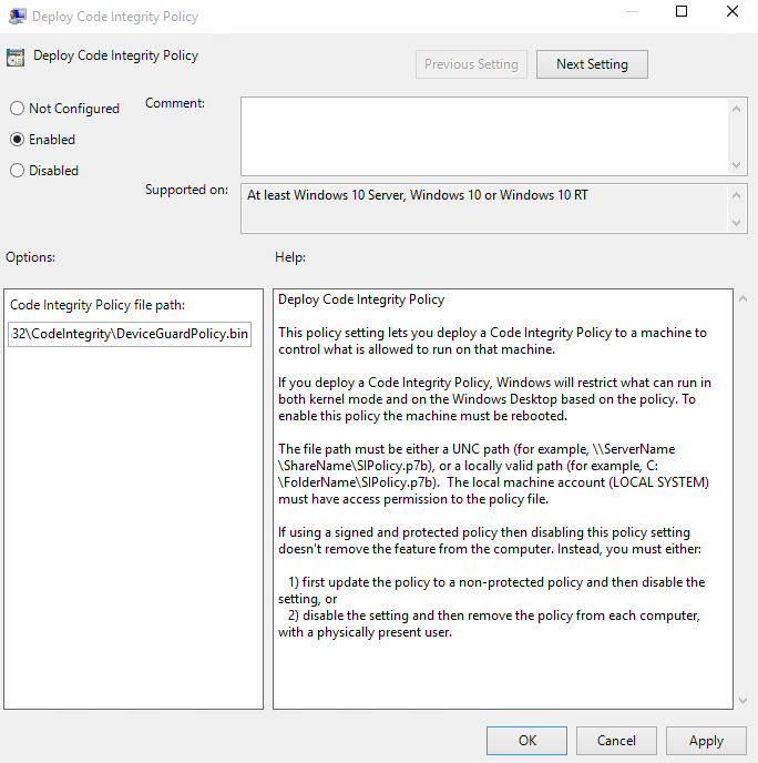 Group Policy called Deploy Code Integrity Policy
