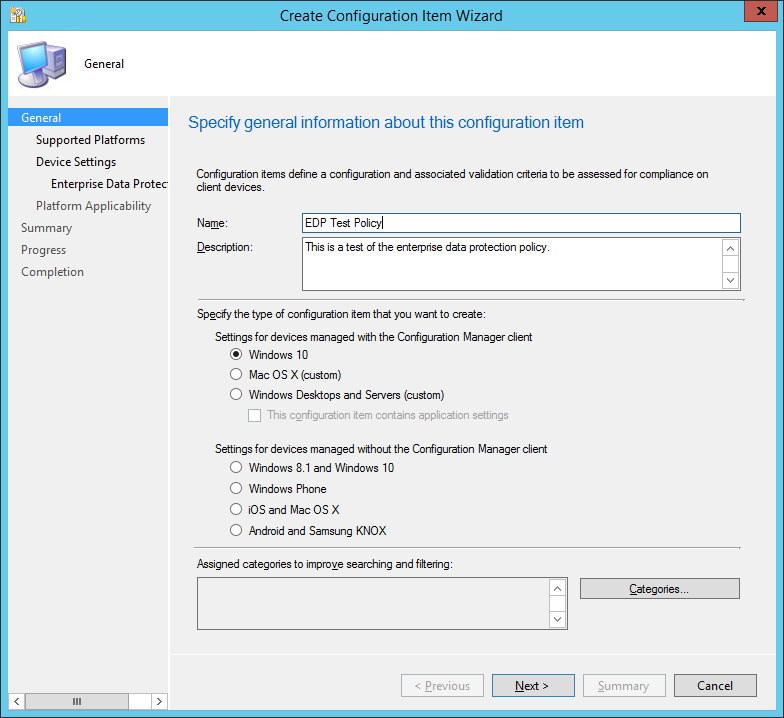 Create Configuration Item wizard, define the configuration item and choose the configuration type