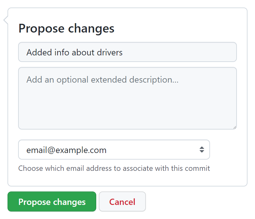 GitHub Web, showing the Propose changes button.